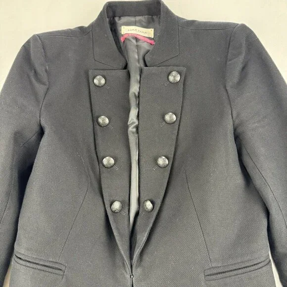 Naf Naf Military/March Band/ Dark Academia Black Blazer Sz 36/S 100% Cotton - Picture 2 of 14
